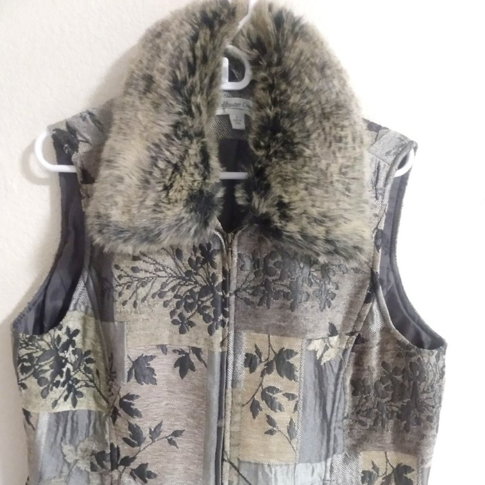 Coldwater Creek:  Beautiful Embroidered Lined Vest with Removable Fur Collar